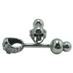 Schädel kopf edelstahl anal butt plug mit cock ring metall zwei anal perlen 