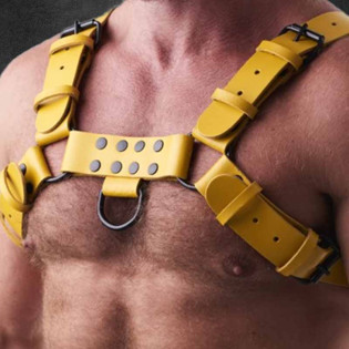 Alpha Pull – Kraftvoller Leder-Brustgurt in Gelb|SAXOS.NET LEATHER|Tigerversand – we reply fast, even faster via WhatsApp! Fastest shipping from our warehouses in Germany and Switzerland.|BDSM Harness