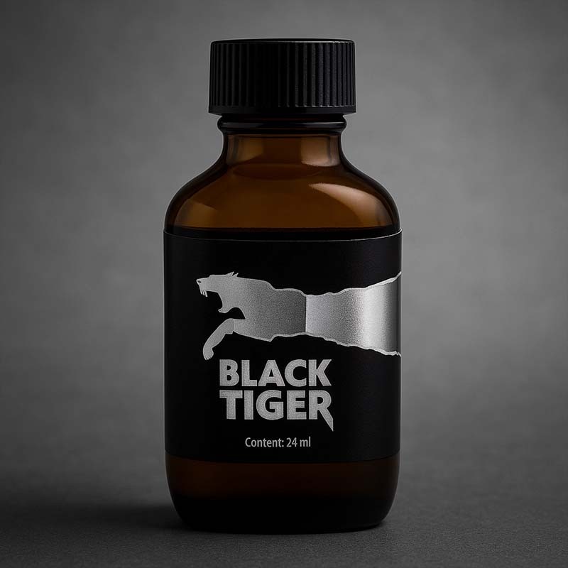 BLACK TIGER SILVER 24 ml|BLACK TIGER POPPERS|Tigerversand – we reply fast, even faster via WhatsApp! Fastest shipping from our warehouses in Germany and Switzerland.|Pentylnitrit Poppers