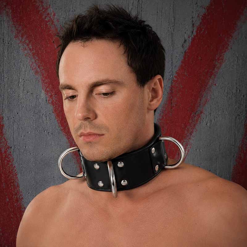 SUB Lederhalsband mit 3 massiven D-Ringen|Alpha X|TV|BDSM Fesseln