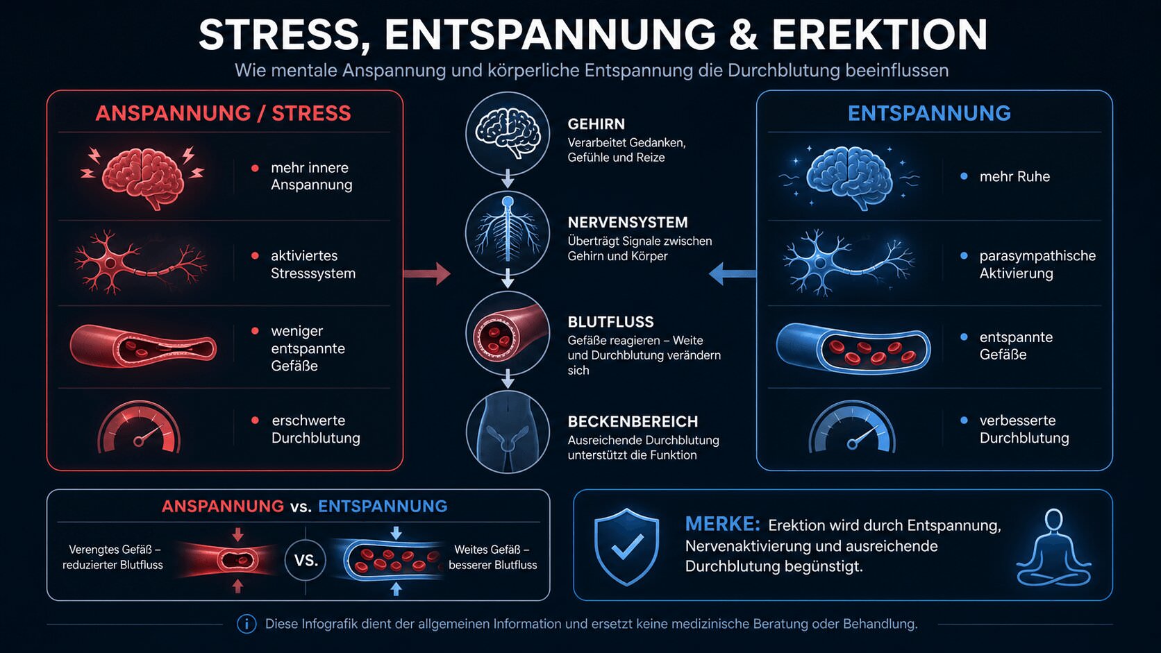 Infografik zu Entspannung, Blutfluss und Erektion bei Poppers