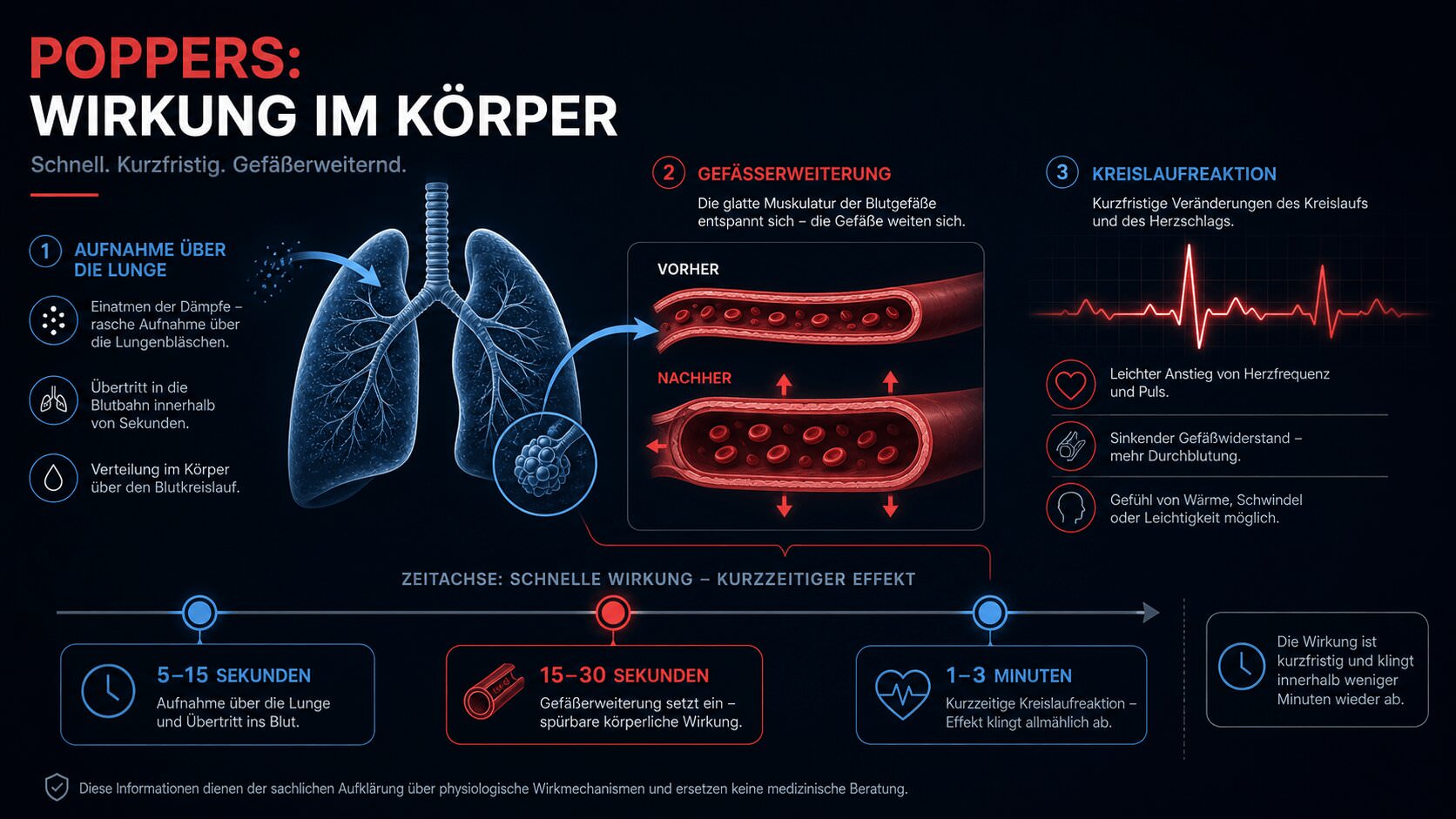 Infografik zur zeitlichen Wirkung von Poppers im Körper