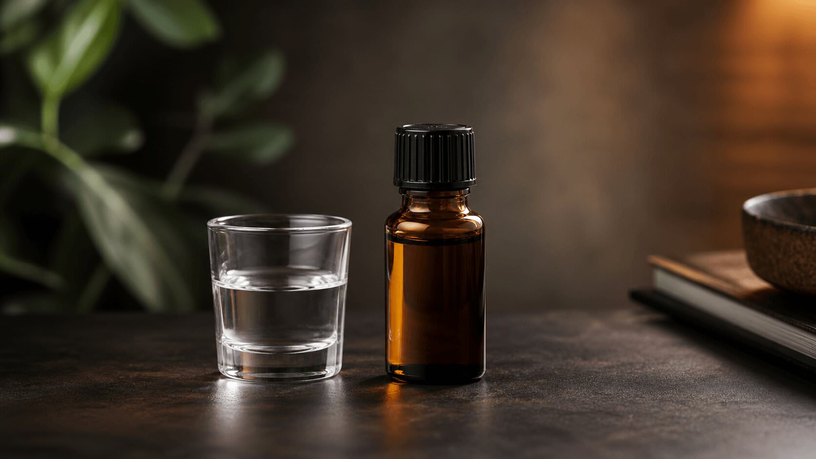 Poppers use bottle on a dark table with glass of water