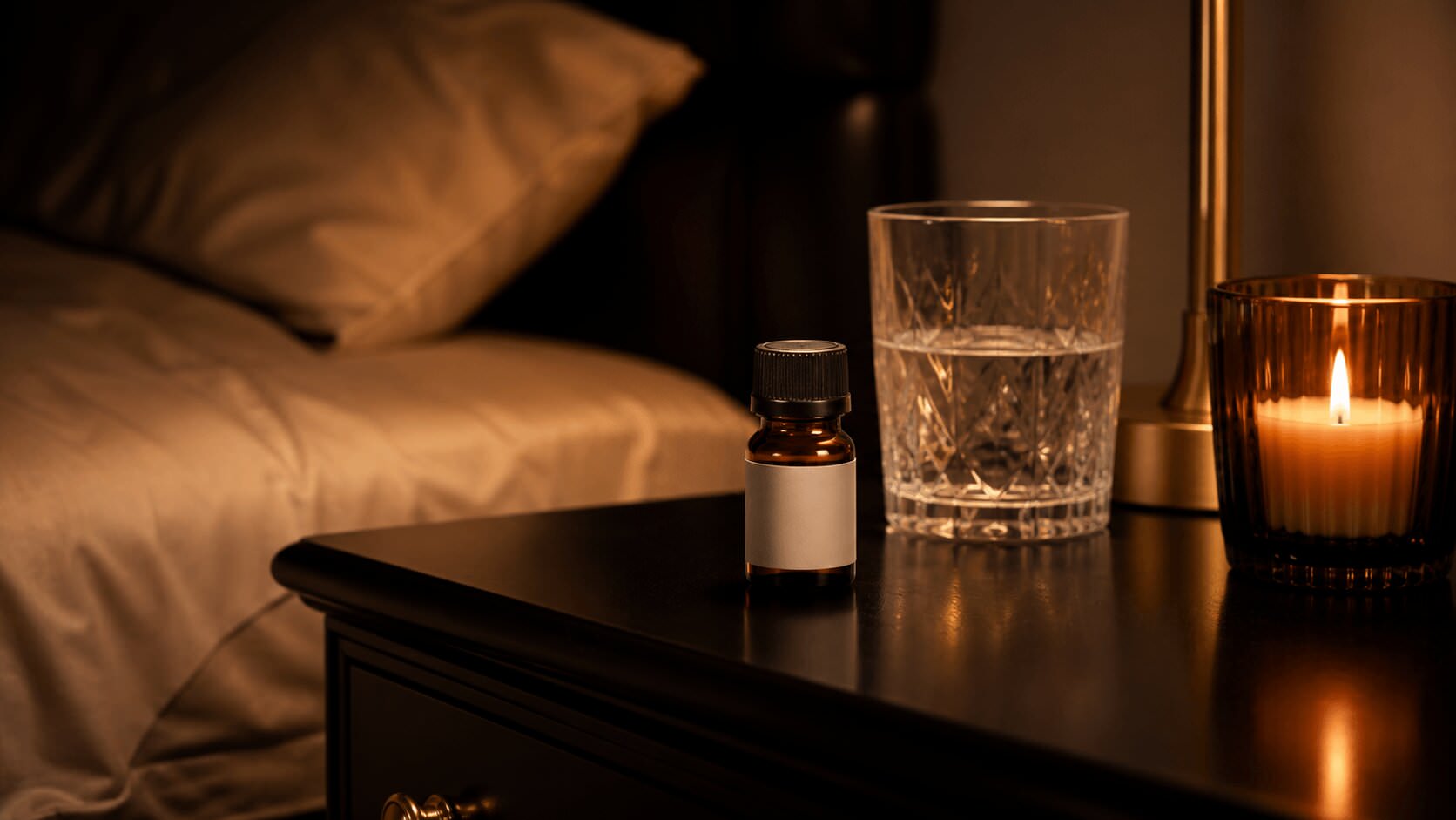 Flacon poppers pour femmes sur table de nuit élégante avec lumière chaude